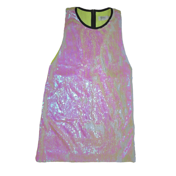 Lashes Pink White Sequin Neon Yellow Dress Open Zipper Back Size 8 - Picture 1 of 4